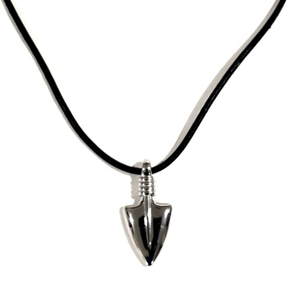 Polished Silver Arrowhead Pendant Necklace – Sleek Statement on Black Cord, 20" - Picture 3 of 9